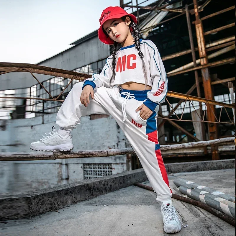 La nuova versione coreana del vestito da ballo di strada da ragazza, top corto a maniche lunghe, abbigliamento per spettacoli di danza jazz per bambini