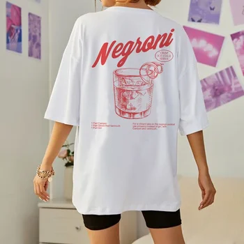 Negroni 여성용 백 프린트 레트로 스타일 티셔츠, 칵테일 마시는 티셔츠, 하라주쿠 스트리트웨어 그래픽 티, 유니섹스 빈티지 의류
