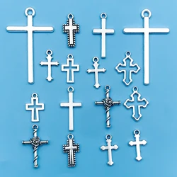10/16pcs Antique Silvery Fashion Cross Charms Alloy Pendants For Jewelry Making Findings Crafting Accessory