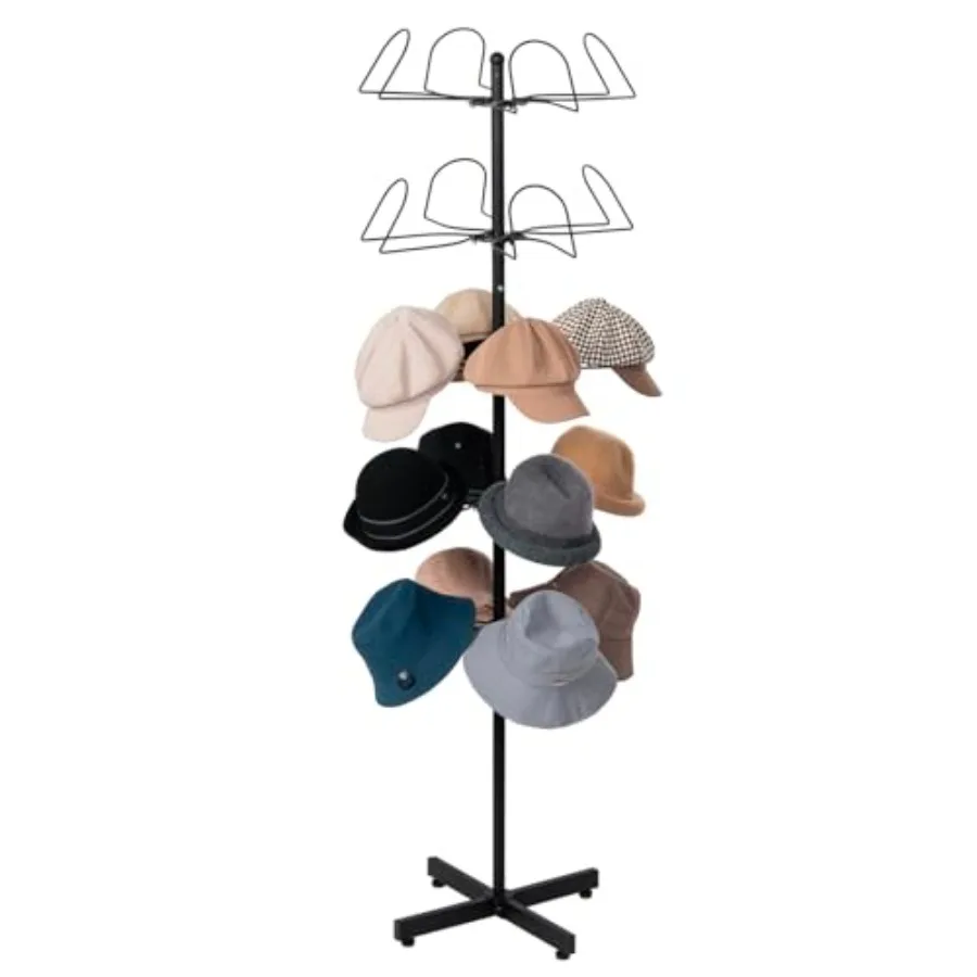 

5 Tier Freestanding Hat Rack Stand Cowboy Hat Display Tree with Slanted Wire Racks Commercial Baseball Cap Holder with 20 Remov