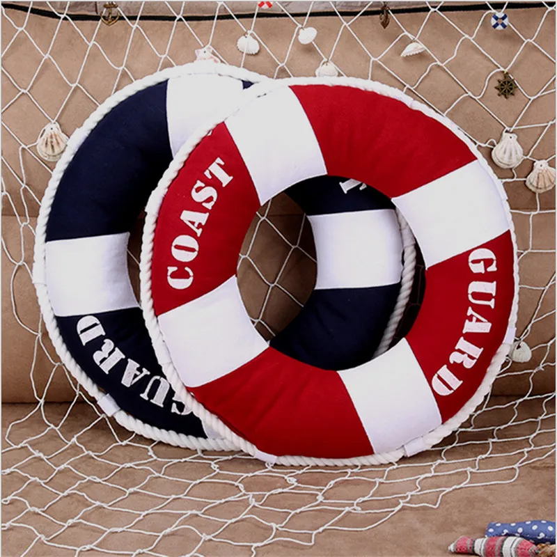 

40cm Round Life Ring Lifebuoy Shaped Cushion Mediterranean Style Throw Nautical Pillow Home Bedroom Decor