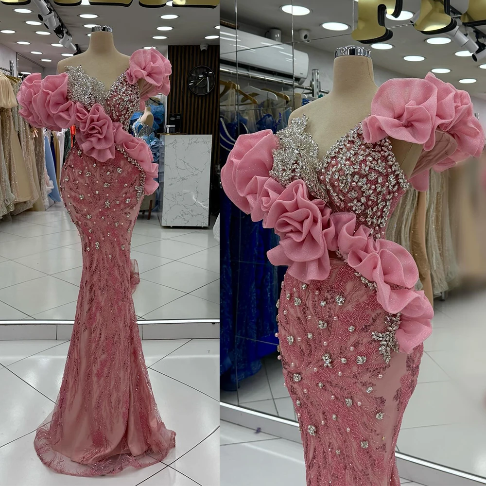 Wunderschönes Verlobungs-Abschlussballkleid mit Kristallperlen, Spitze, Blumen, Partykleider, Promi-Abendkleid, Robe de Mariée, individuell gestaltet