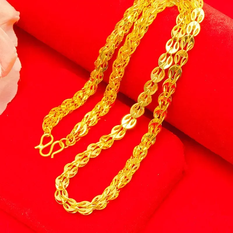 

Neck Jewelry 24K Gold Car Flower Phoenix Tail Necklace Fashionable Ladies Phoenix Tail 999 Necklace Clavicle Chain Holiday Gift