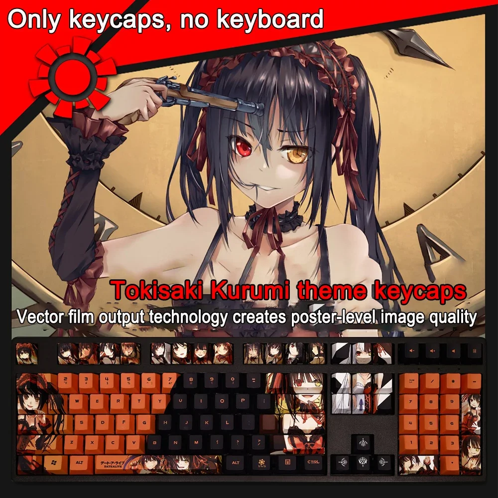 108 Keycaps For DATE A LIVE Princess Tokisaki Kurumi 1 Set PBT Dye Subbed Keycaps Two Dimensional Anime Key Caps Backlit Keycap