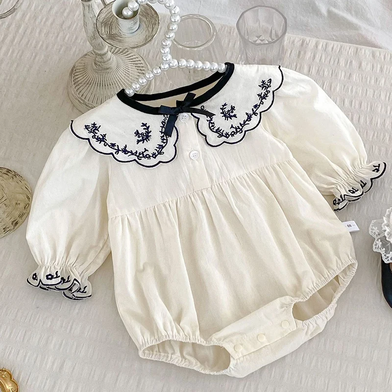 

2024 New Autumn Toddler Baby Girls Romper Long Sleeved Cotton Embroidery Infant Baby Girls Jumpsuit 0-24M Children Clothes