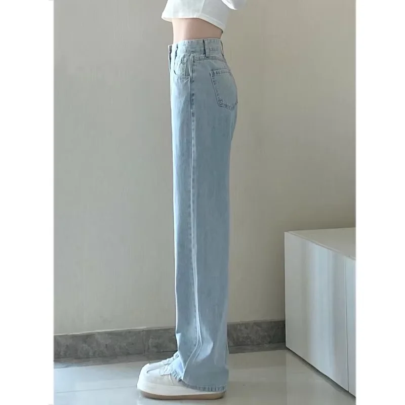 Autumn Spring Jeans Women Denim Pants Vintage Straight Trousers Fashion Female White Black Solid Loose Casual Wide Leg Pants