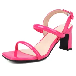 Summer Shoes Woman Sandals Sweet Pink Party Office Wedding Shoe Elegant Ankle Straps Red Nude Black Flip Flops Female Large Size