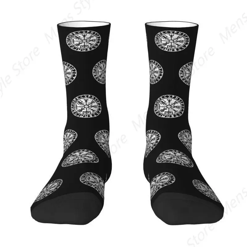 Vintage Vegvisir Symbol Dress Socks Men's Women's Warm Fashion Norse Viking Compass Crew Socks