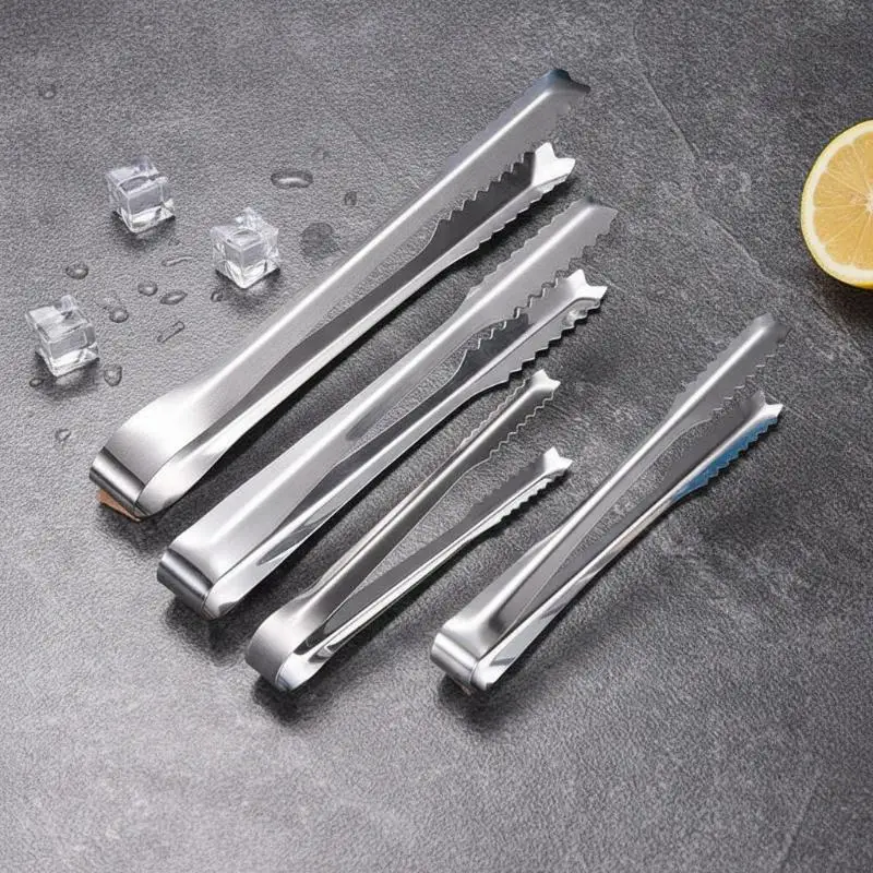 Stainless Steel Ice Tongs Non Slip Serrated Food Serving Clip Reusable Mini Clamp For Bar Kitchen Buffet Party Use