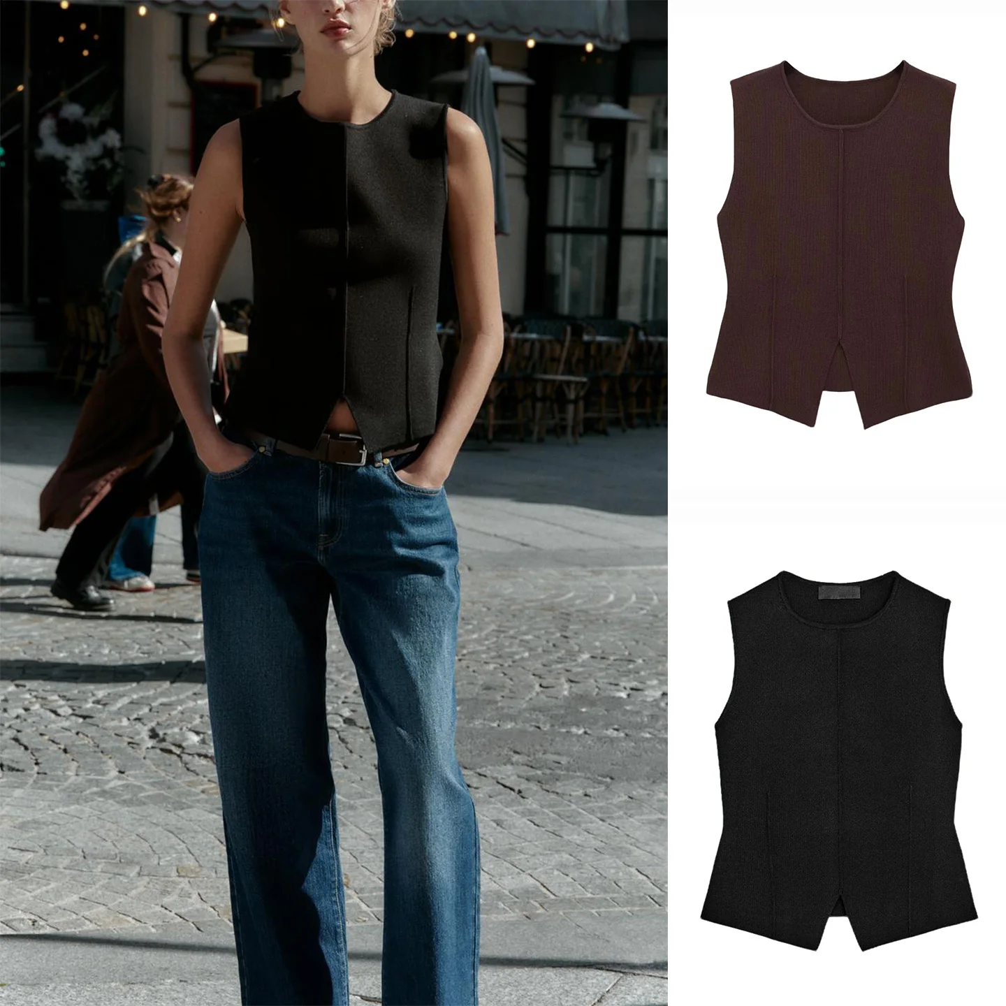 

Women's round Ne Svel Contrast Stitch ort Skirt Sle Knitted Top New Autumn Winter Faion Slim Fit Polyester Fiber