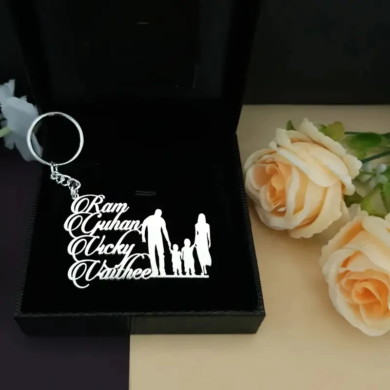 Custom Family Number Name Keychain Stainless Steel Personalized Nameplate Keyring For Man Women Birthday Christmas Gift