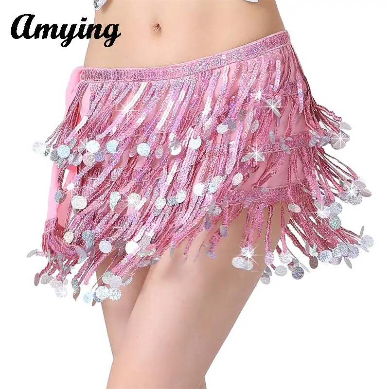 Nieuwe Buikdans Taille Ketting 4-Layer Lovertjes Heup Sjaal Kwastje Tailleband Dance Performance Hip Rok Oosters Indian Dance Kostuum