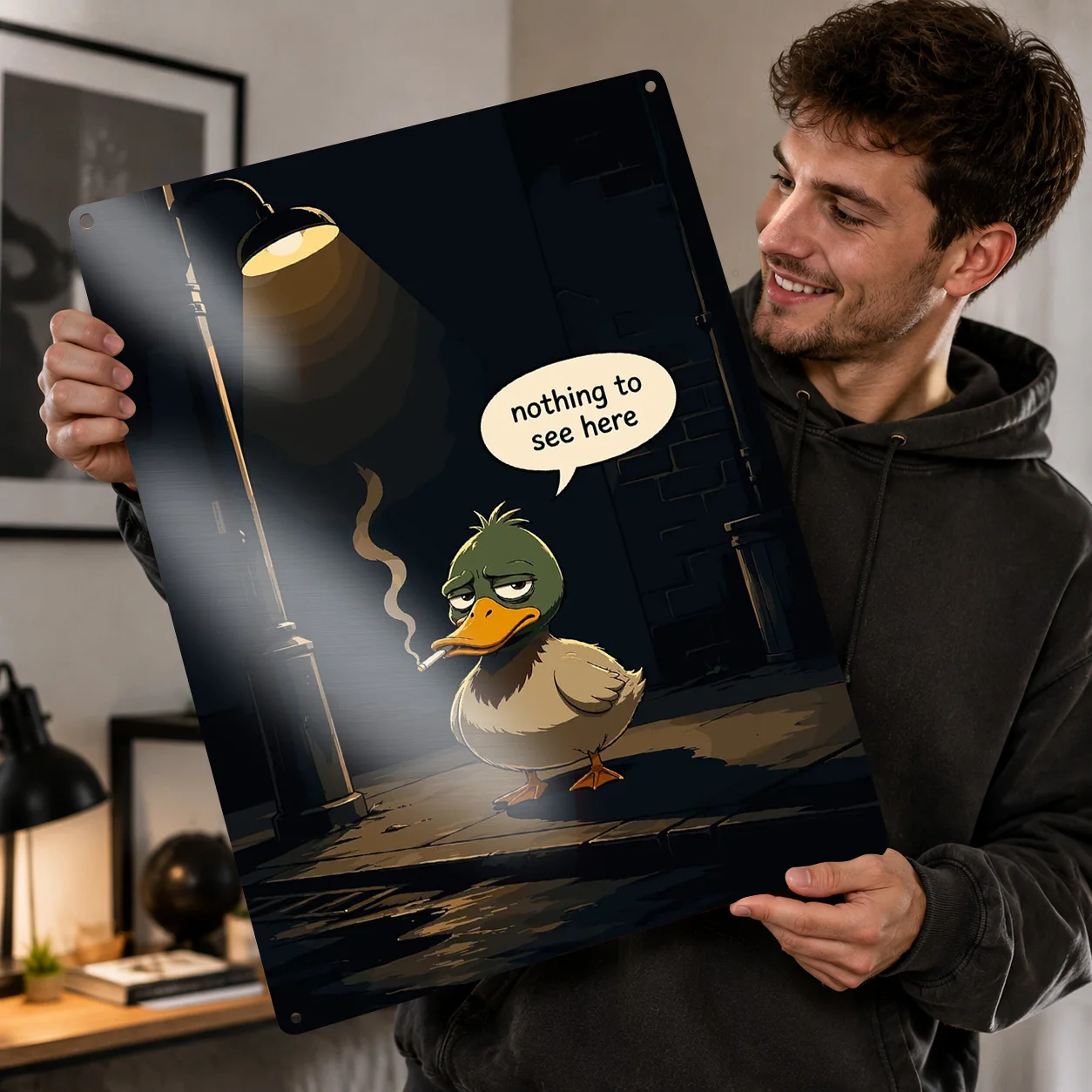 Funny Duck Cartoon Meme - Nothing To See Metal Poster Perfect Gift for Fans Lovers Personalized Wall Art Metal Sign for House