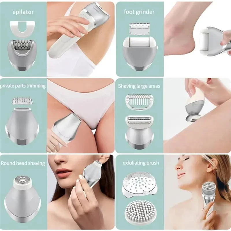 Stable-Electric Trimmer For Women 6 In 1 Painless Wet & Dry Women Shaver For Arm, Underarm, Bikini, Legs, Replaceable Heads