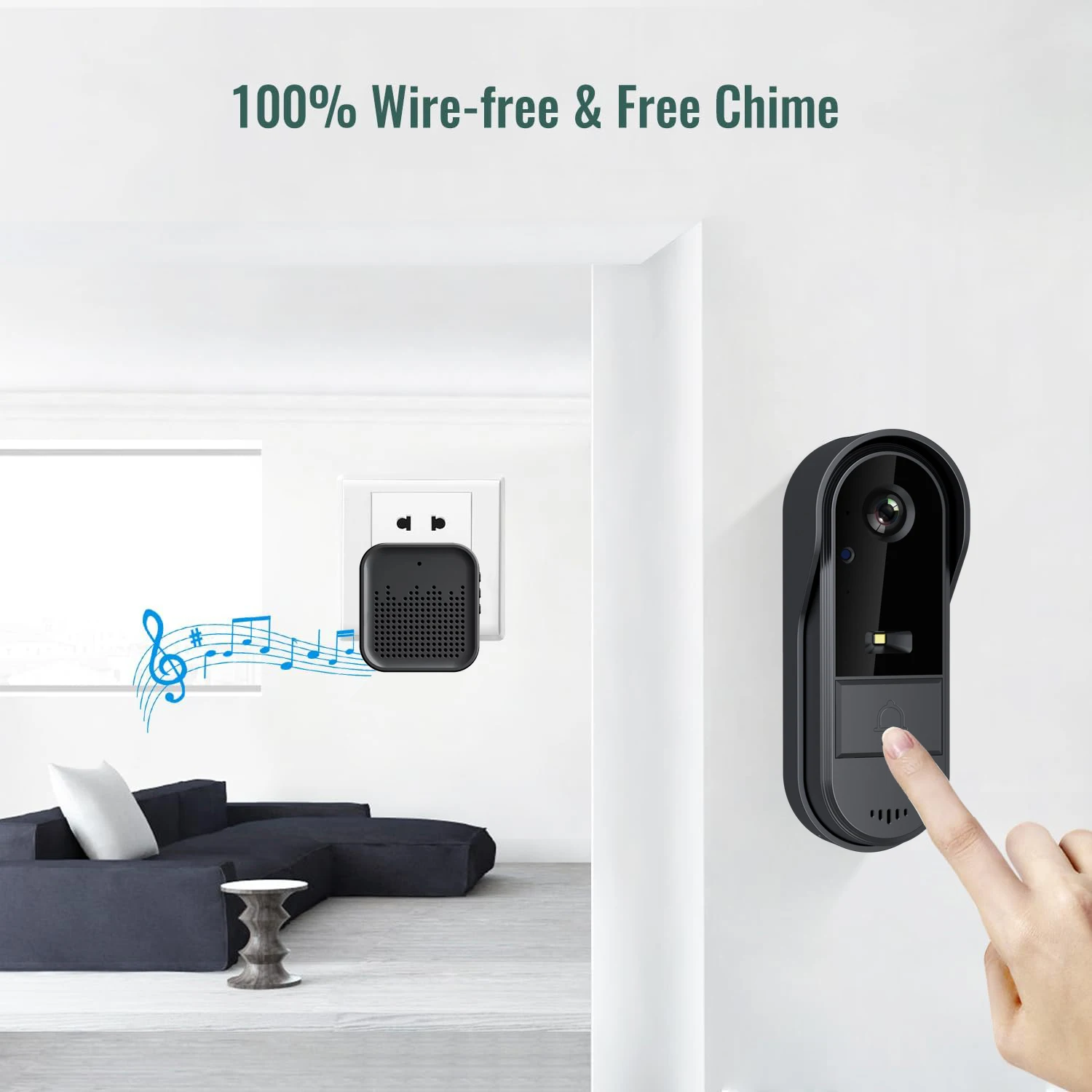 Campainha sem fio inteligente - Câmera de campainha wi-fi, visão noturna, conversor de som, foto e vídeo, áudio bidirecional, cartão SD