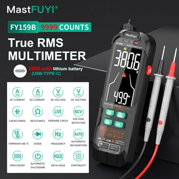 MASTFUYI USB 충전 디지털 멀티미터, AC DC 전압 전류 9999 카운트, True RMS 자동 범위 전압계, 커패시턴스 옴 테스터