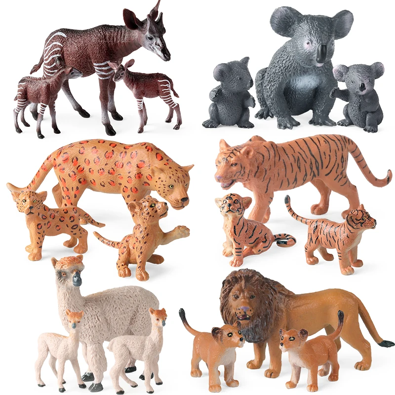 Oenux Animali Selvatici Africani Set Tigre Leone Ghepardo Okapia Johnstoni Koala Alpaca Action Figure Figurine Modello Educazione Giocattoli Per Bambini