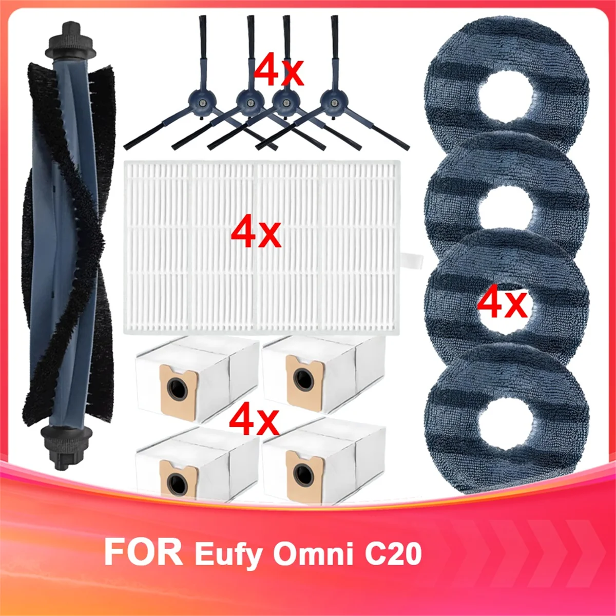 Eqaz-compatível para eufy omni c20 substituição escova lateral principal filtro hepa mop almofadas saco de pó peças reposição acessórios