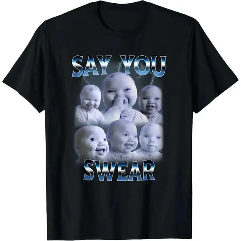 Women's 100% Pure Cotton Short-Sleeve Round Neck Casual Graphic Tee - AI Baby Meme Print, 90s Kid Aesthetic Funny Vibes Streetwear Top for Teens, Meme Fashion, Retro, Vintage, Shortsleeve, Tshirt, Cotton Graphic Tees, Retro Street, Graphic Print