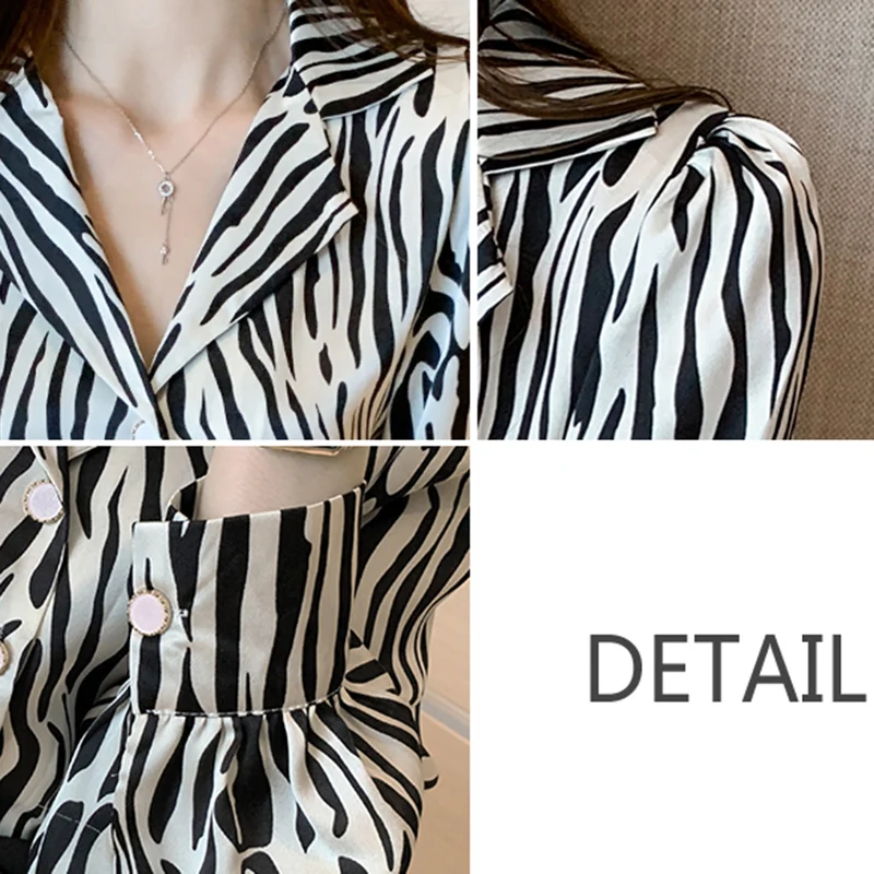 Vintage Zebra Print Chiffon Blouses Woman 2024 Spring Sexy V-Neck Long Sleeve Shirt Tops Ladies