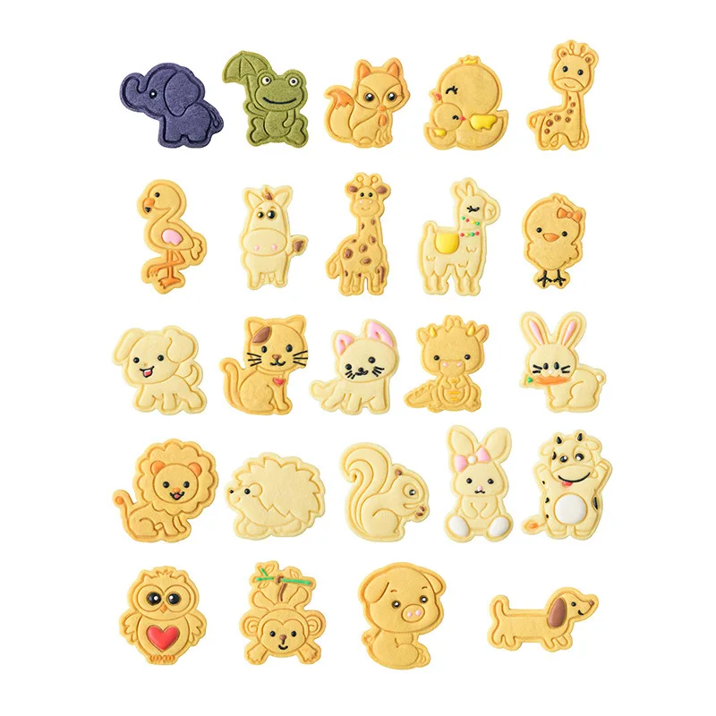 3D Animal Biscuit Cookie Mold Plastic Cookie Stamp Mold Cute Cartoon Lion Owl Cat Biscuit Cutter Party Baking Mold Kitchen Tools