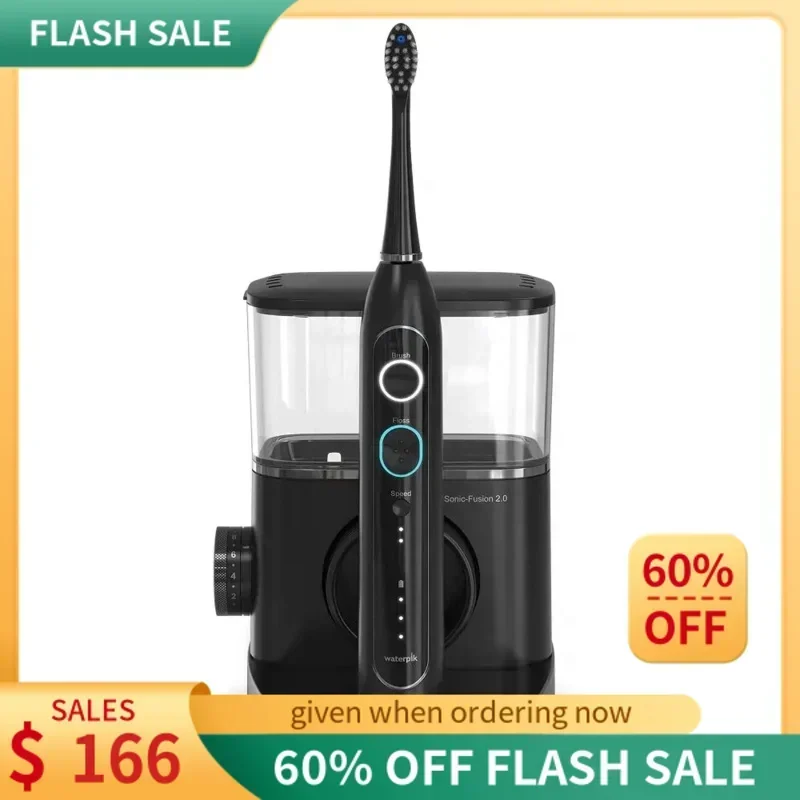 QWaterpik Sonic-Fusion 2.0 Cepillo de dientes profesional, cepillo de dientes eléctrico y hilo dental combinado en uno, negro
