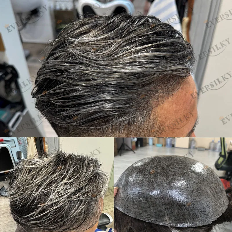 

Super Durable Transparent PU Base Men Toupee 1B20 1B40 Grey Man Human Hair System Prosthesis Capillary Natural Hairline Man Wigs