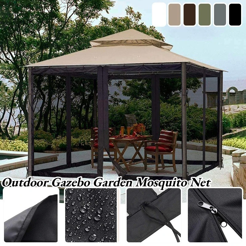 10/12FT Outddor Gazebo Garden Mosquito Net Waterproof Universal Replacement Canopy Net Screen 4-Door Curtain with Zippers