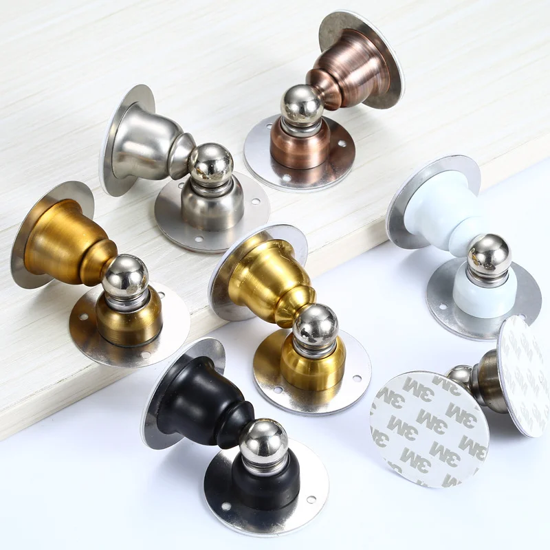 Stainless Steel Magnetic Door Stopper Sticker Toilet Glass Hidden Door Holders Catch Floor Non-punch Door Stop Door Hardware view 2