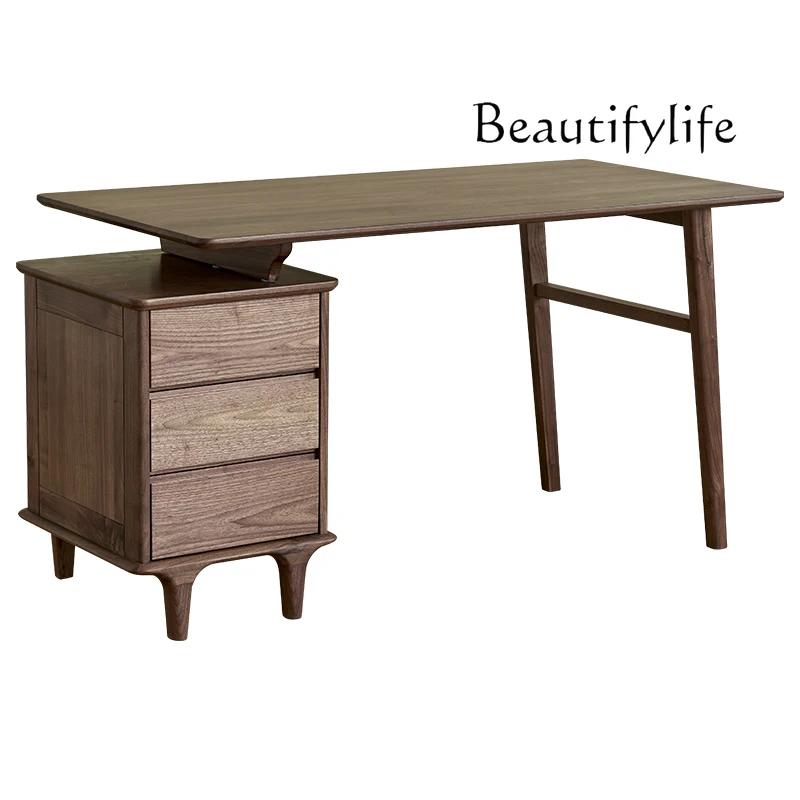 Black Walnut Wooden Desk Nordic Solid Wood Computer Desk Modern Retractable New Chinese Writing Desk