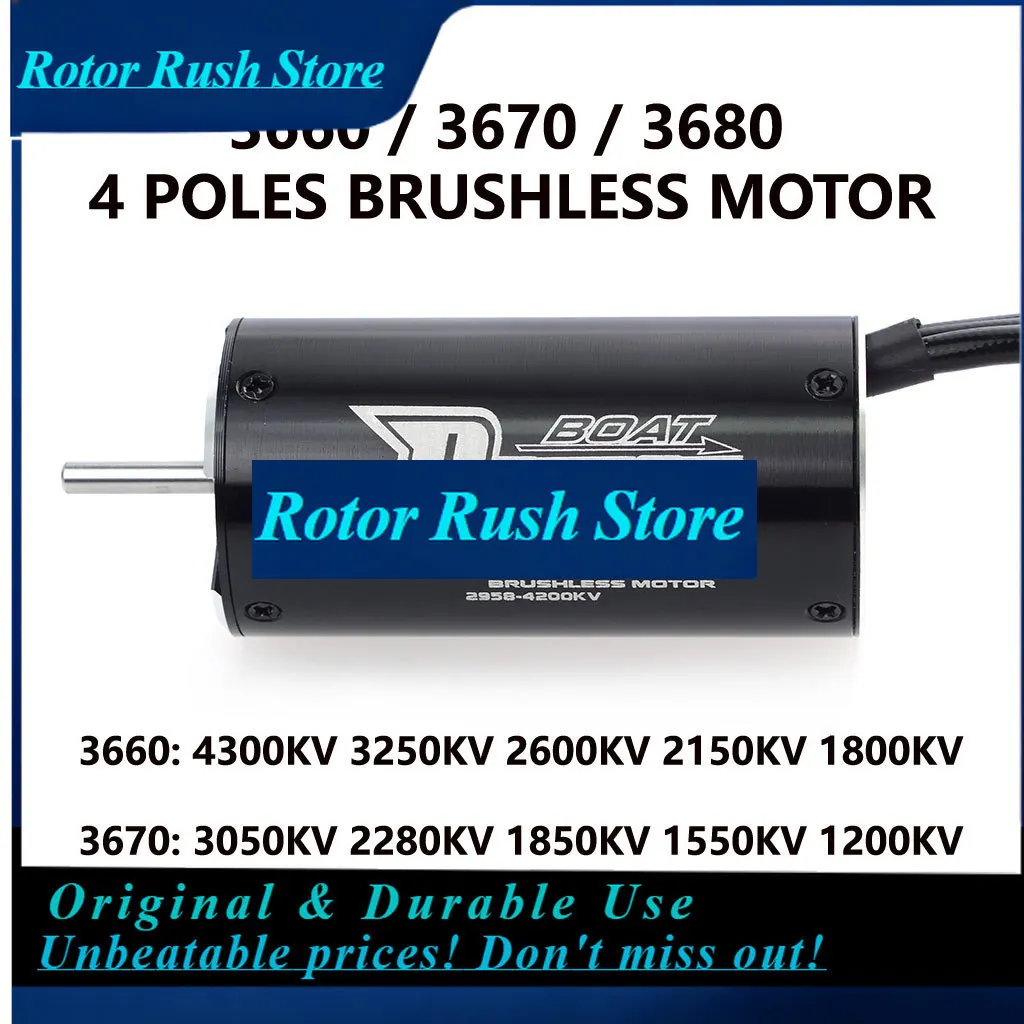 RoRuSSurpass Hobby 3660 3670 3680 4 Poles Waterproof Brushless Motor 3250KV 2280KV 1250KV For RC 800-1000mm Traxxas Feilun Boat