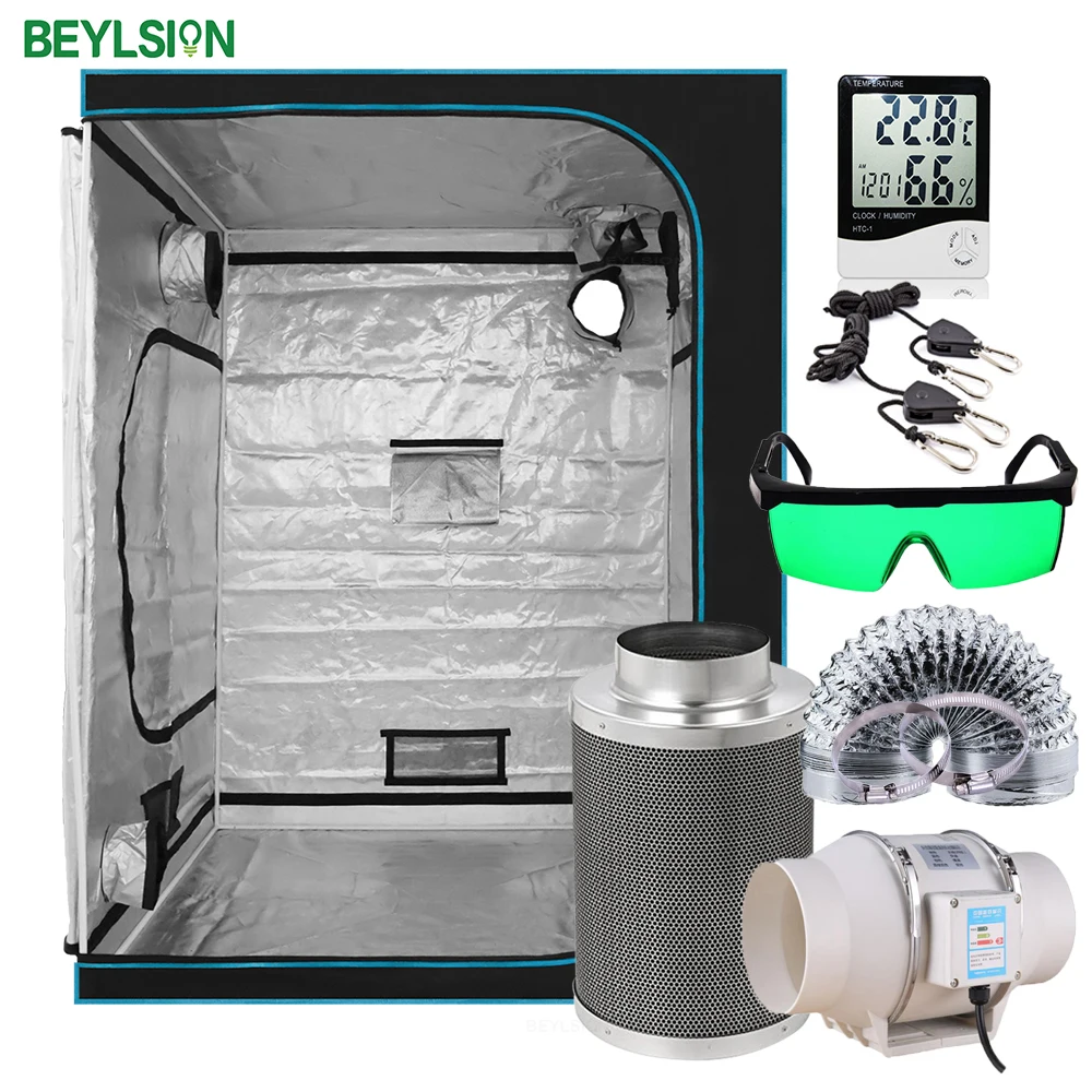 BEYLSION New 600D Grow Box Dark Room Tent Set 4 inch  6 inch Fan Filter Set For Indoor Hydroponics Growing System