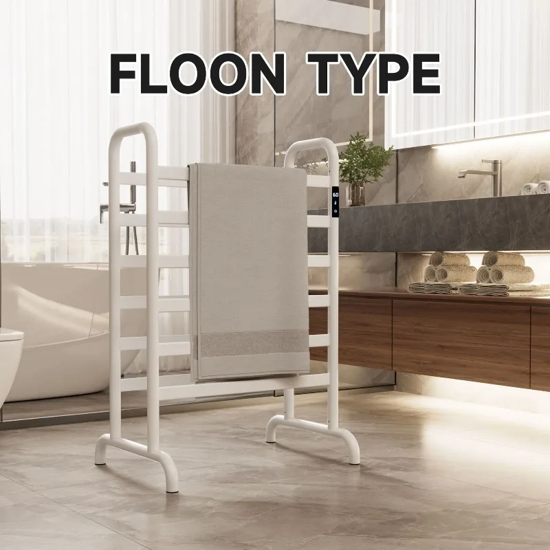 Aluminum Electric Heated Towel Rack Floor Type Touchscreen Towel Warmers Adjustable Timer Drying Towels Heater Bathroom Supplies