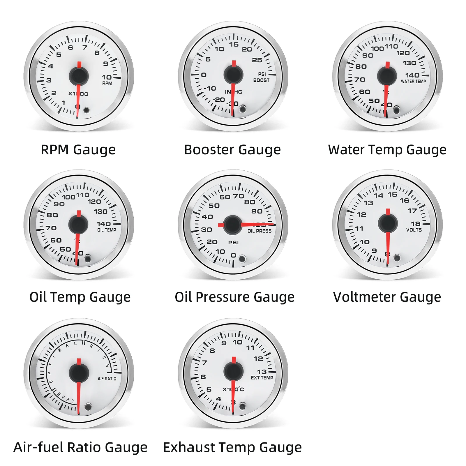 Tacómetro de 52MM para coche, medidor de temperatura de agua y aceite, presión de aceite, EXT Temp, relación de combustible y aire, voltímetro, retroiluminación de 7 colores para 12V