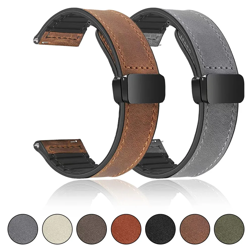 Leather Silicone Strap For Samsung Galaxy Watch Band 7 6 5 4 40mm/44mm Magnetic Bracelet for Watch 6 Classic 43mm 47mm 20mm 22mm