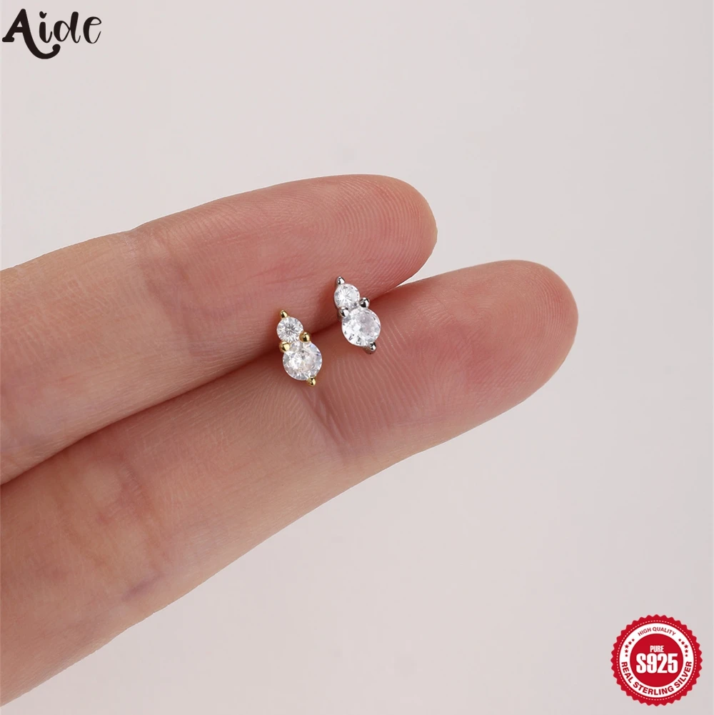 

Aide S925 Sterling Silver Simple Zircon Studs Dainty Double Zircon Minimalist Ear Bone Studs for Women Hypoallergenic Jewelry
