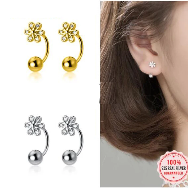 925 Sterling Silver Piercing Earrings Romantic Five-petal Flower Fashion Teen Stud Earring Women Simple Wedding Jewelry BKEJ541