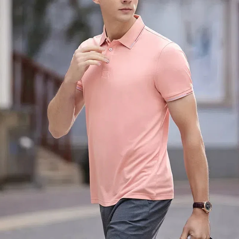 Men's Clothing Summer Solid Color Pullover Short Sleeve Button Up Formal Turn-down Collar T-shirt Casual Fashion Business Tops