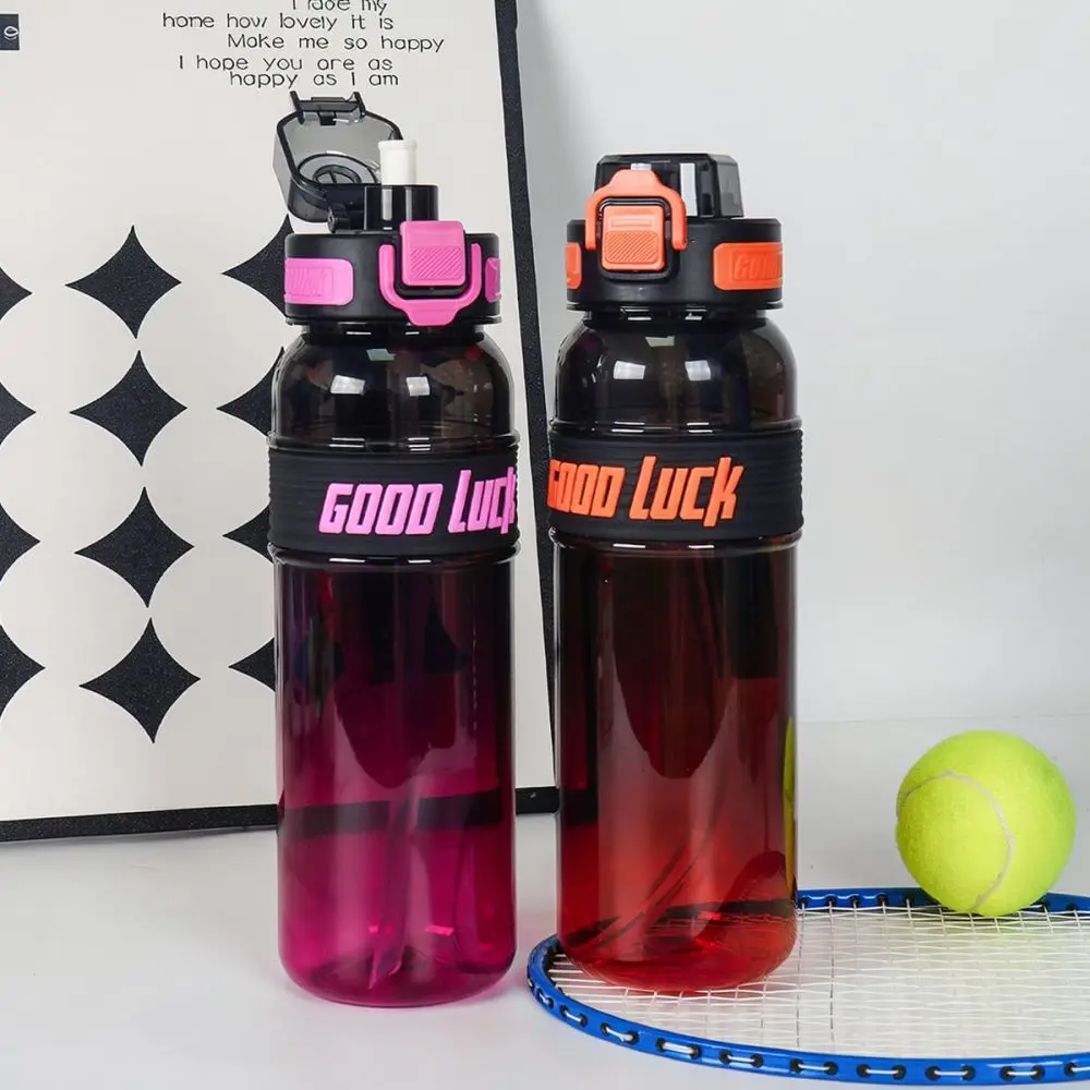 Large Gradient Plastic Water Bottle Durable Sports Flask With Flip Lid For School Work Outdoor Fitness Training Gear