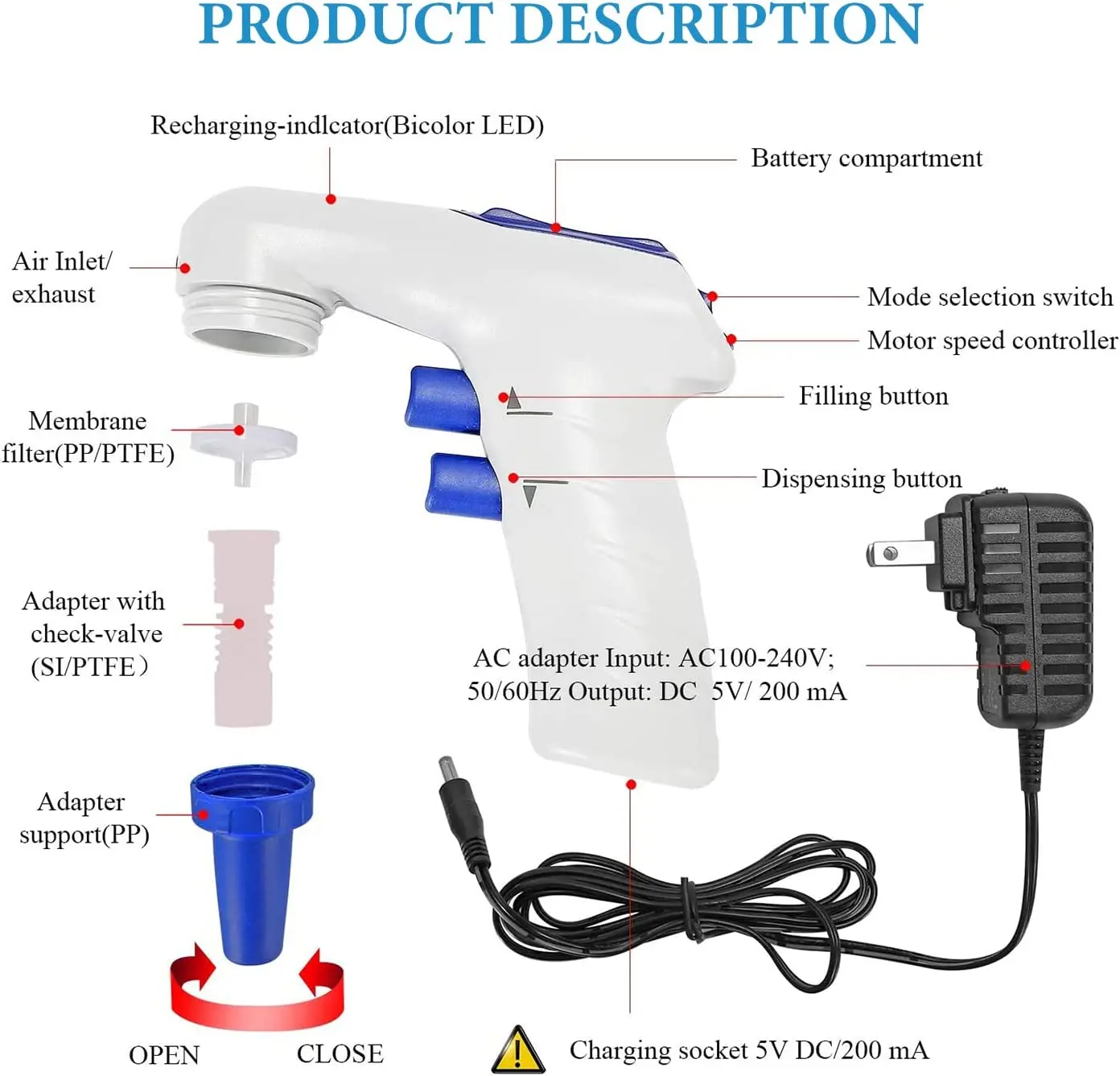 Electric Pipette Controller Automatic Pipettor Large Volume Laboratory Equipment Electronic Pipete Pump 110v To 220v