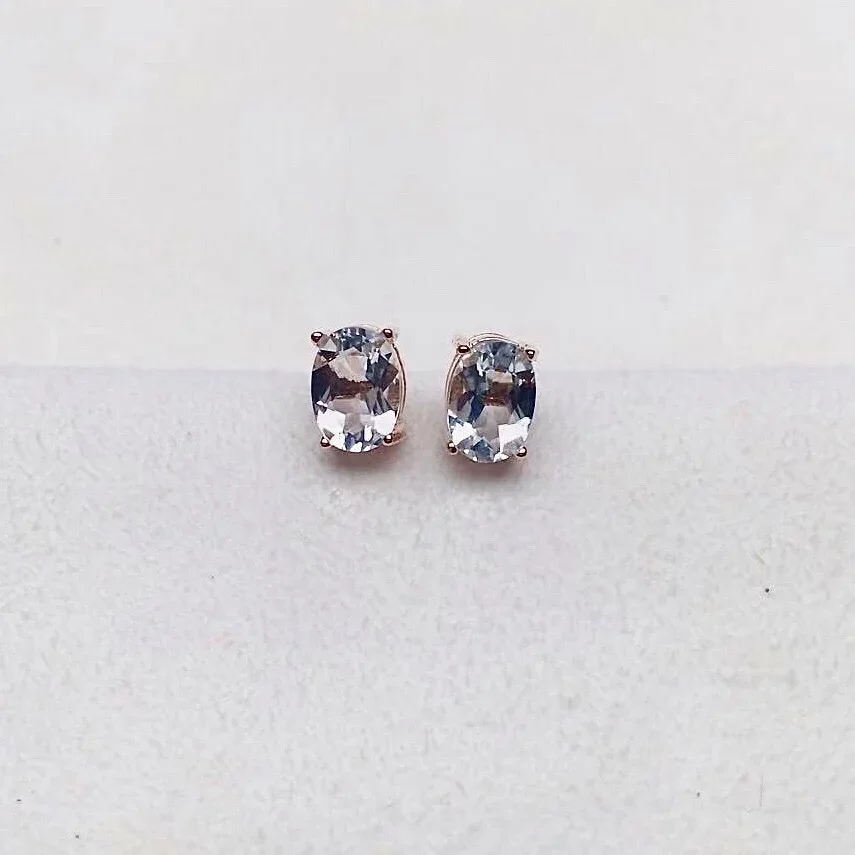 Simple 925 Silver Aquamarine Earring for Daily Wear 5*7mm Light Blue Aquamarine Stud Earrings Sterling Silver Aquamarine Jewelry
