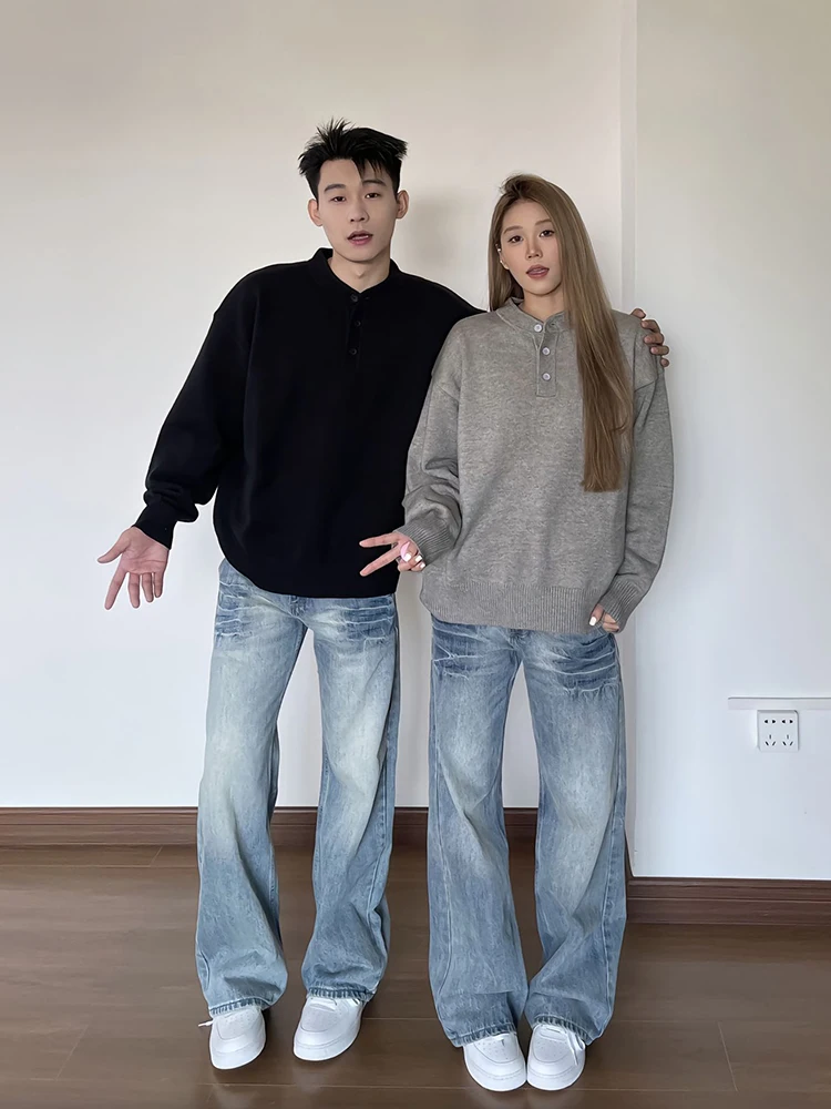 

Мужской вязаный свитер в стиле ретро-американский, с воротником-стойкой, приталенный, повседневный, для пар, Jaet Casual Wear