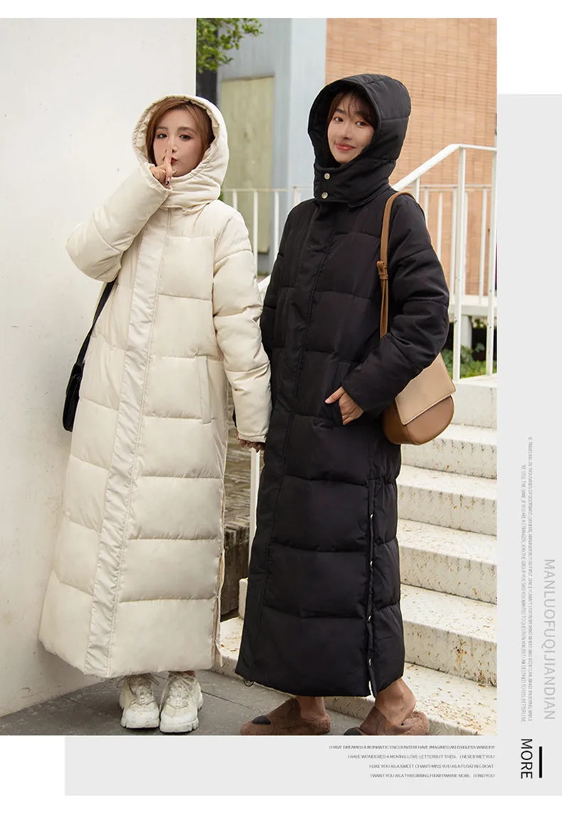 Black Hooded Jacket Coat 2026 Winter Female Thicken Medium Length Down cotton Loose Coats Women's Windproof Long Parka Overcoat