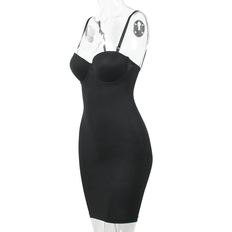 Frauen Stretch Gerade Kleid Mit Bügel Tasse Einfache Sexy Kleider Spaghetti Strap Rohr Bodycon einteiliges Bleistift Unterkleid – Detail 13