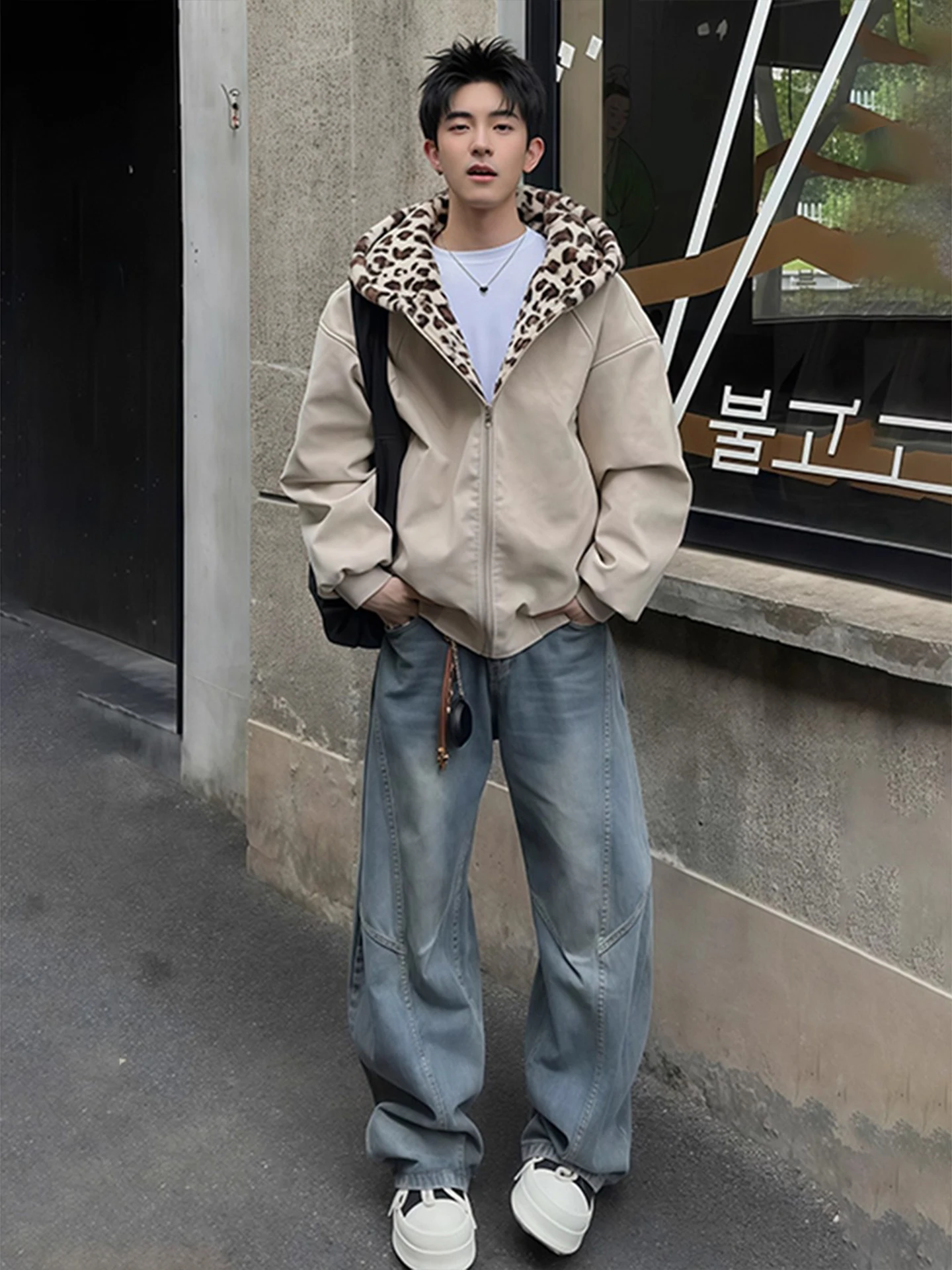 

Мужское двустороннее хлопковое пальто с леопардовым принтом, хлопковое пальто с капюшоном, хлопковая одежда из искусственной кожи на осень-зиму