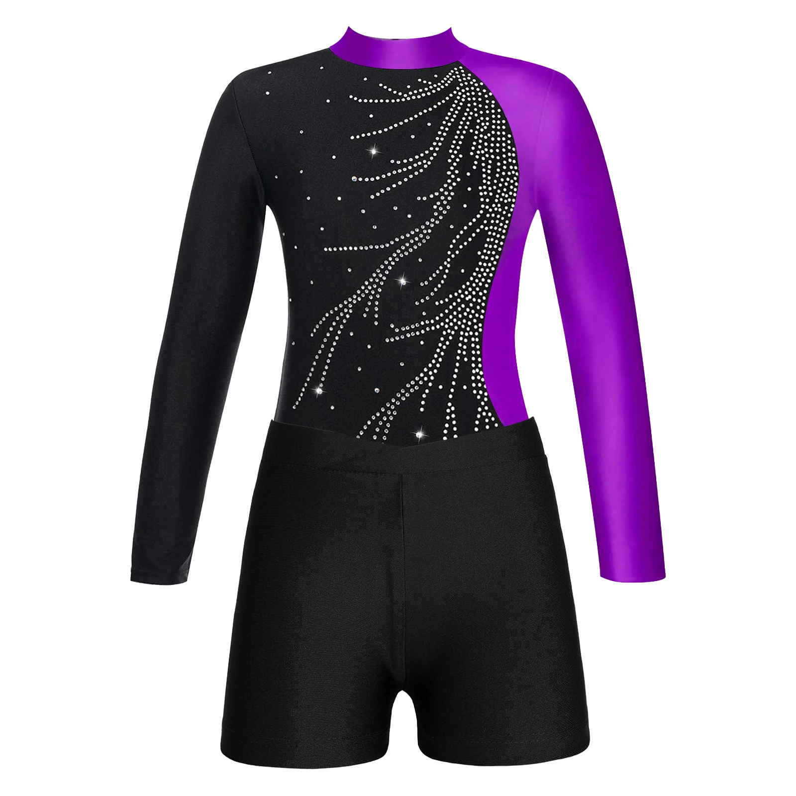 Justaucorps AqLeotard à manches longues avec short pour filles, tenues de ballet, costume de batterie, vêtements de danse Biketard, entraînement de danse, 2 pièces