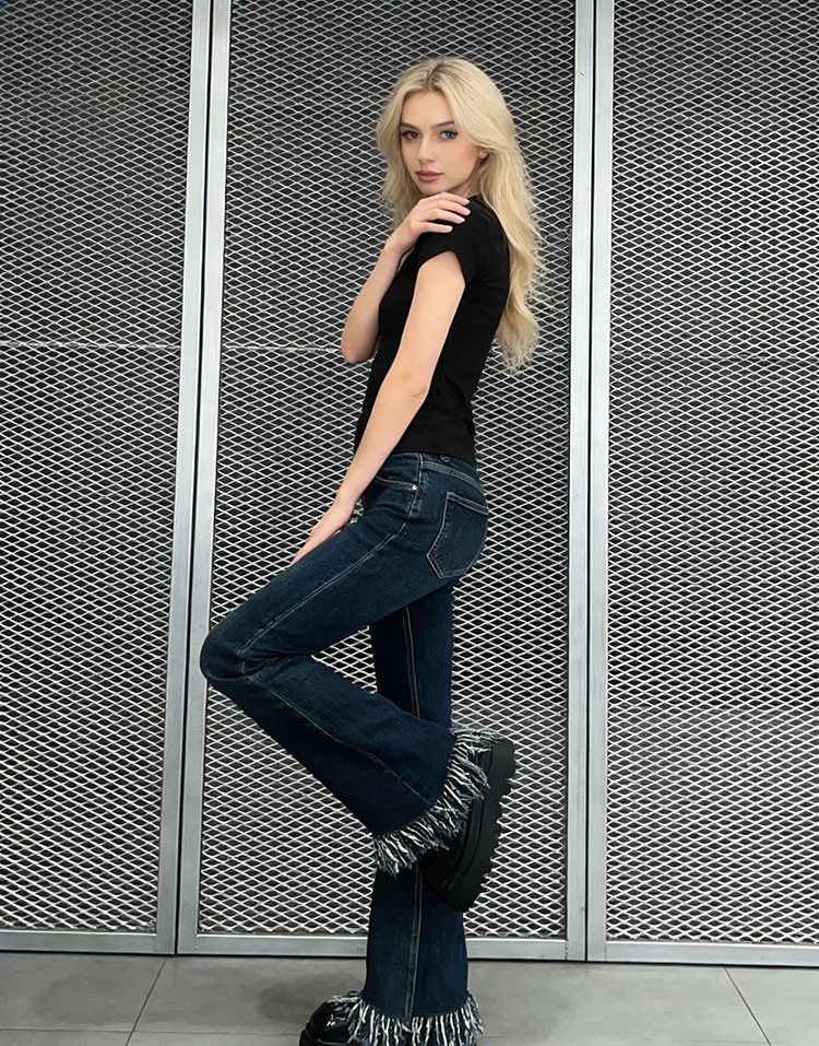

Jeans Slim Buttons Denim Korean Style For Womens High Waist Office Lady Elegant Flare Trousers Highstreet Ladies Fitted Girl Hot