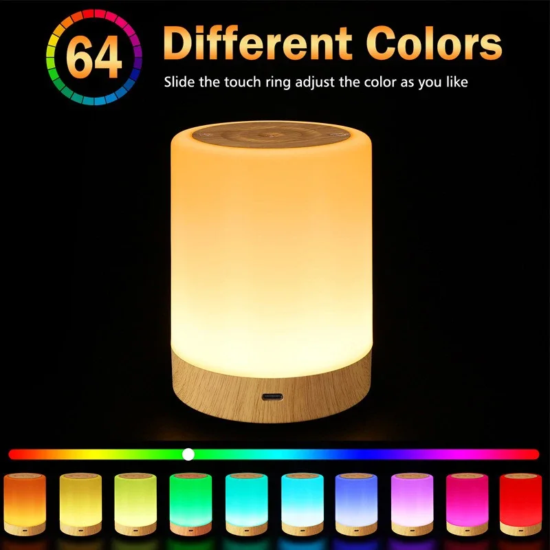 

LED Touch Sensor Night Lamp USB Rechargeable Bedroom Bedside RGB Table Lamp Portable Dimmable Atmosphere Decor Light