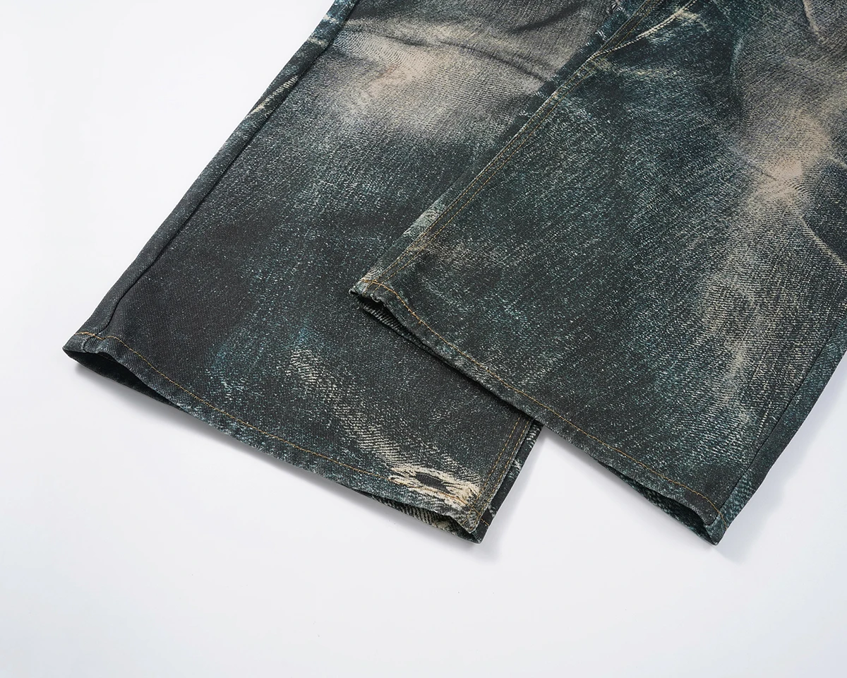 خمر ثلاثية الأبعاد طباعة اللون سلسلة غسلها فضفاض الجينز للرجال والنساء مستقيم Harajuku فضفاض سراويل جينز المتضخم السراويل البضائع #6