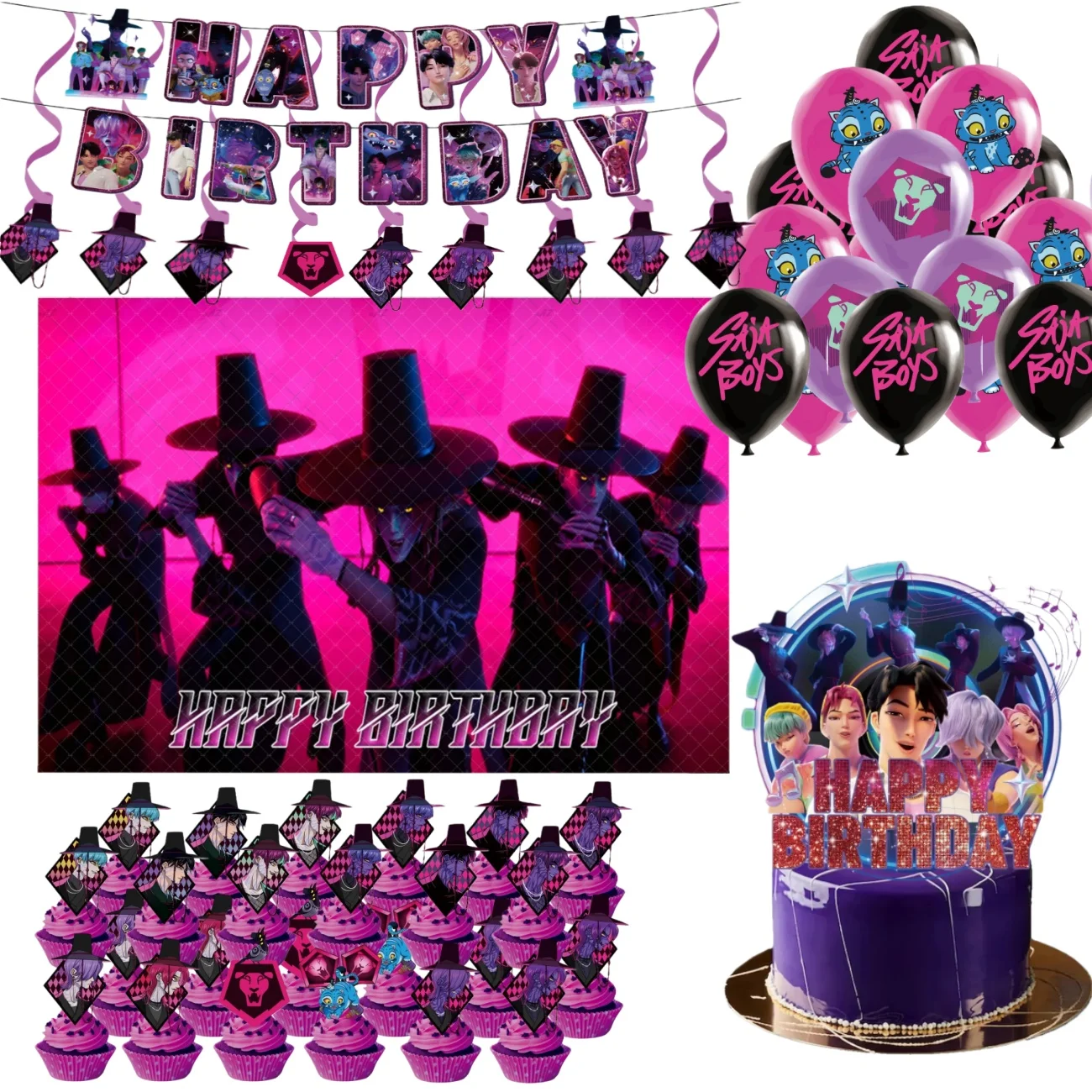 96/41 pièces Saja garçons Kpop chasseur de démons fournitures de fête d'anniversaire nappes assiettes à dîner gobelets en papier fournitures de fête jetables